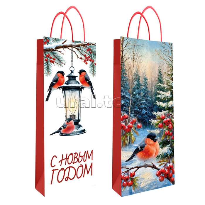 Пакет новогодний под бутылку 11х36х9см, 210 гр/м2