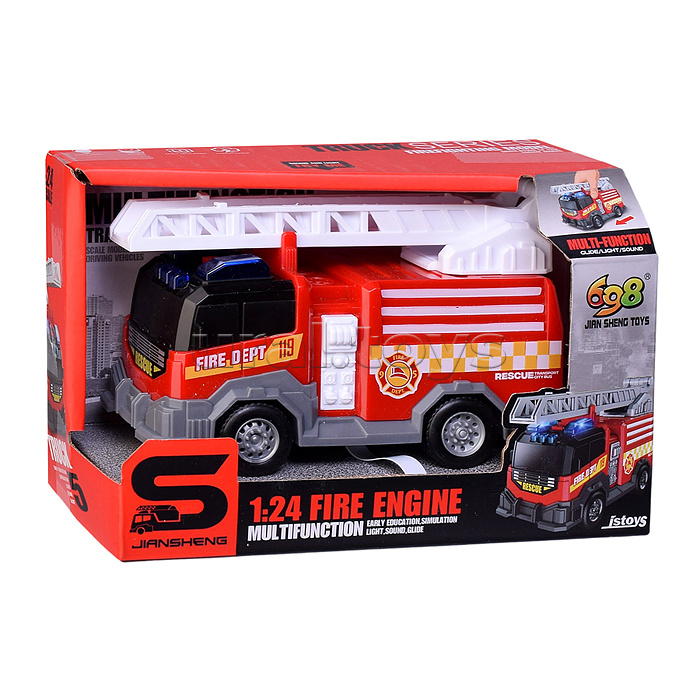 Машина  "Пожарная машина" 1:24 (свет, звук) в коробке