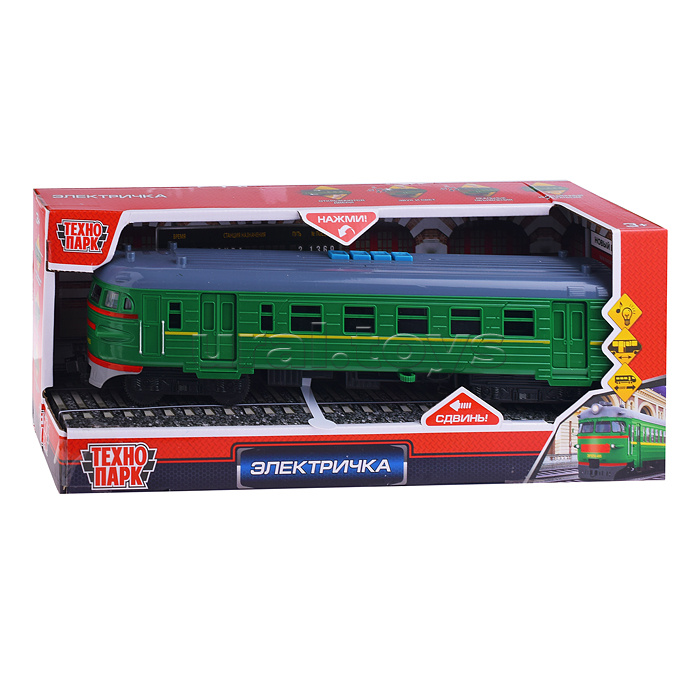 Модель "Электричка" пластик 30 см, (свет-звук, 4 кнопки, зелен,)инерц, в коробке