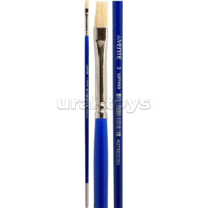 Кисть художественная "Art" щетина № 03 плоская, удлиненная деревянная ручка с многослойным лакокрасочным покрытием, никелированная обойма, индивидуальная маркировка
