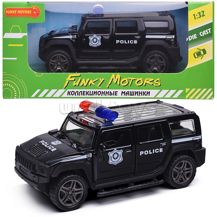 Чёрная инерционная служебная машинка с мигалкой die-cast,1:32, открывающиеся двери