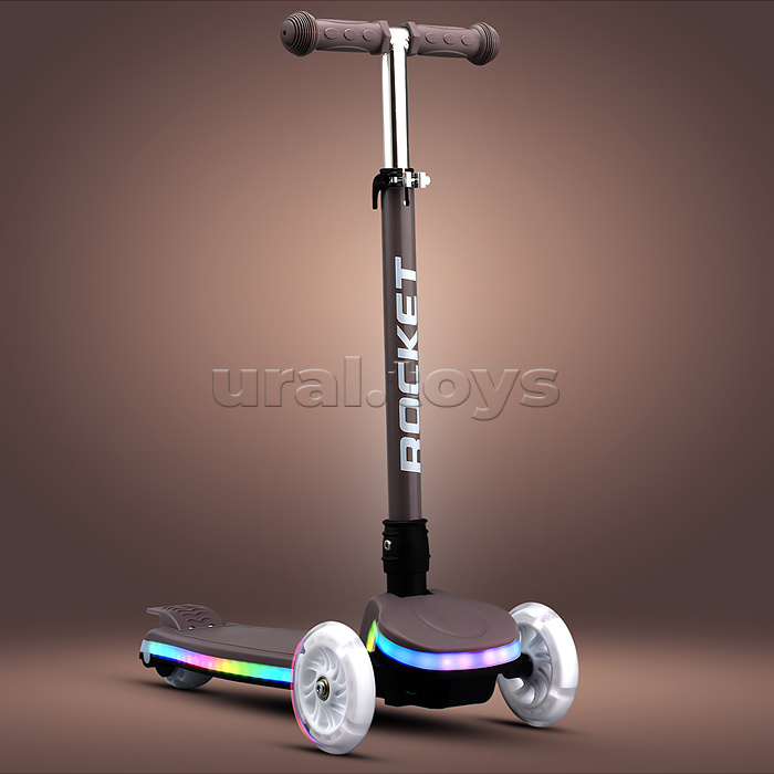 Самокат трёхколёсный ROCKET колёса световые PU, цвет мокко