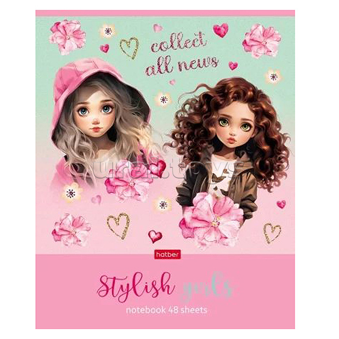 Тетрадь 48л. клетка "Stylish Girls" А5 на скобе