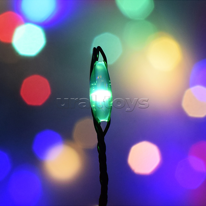 Электрогирлянда 3м, 100 ламп, цветная, зеленый провод