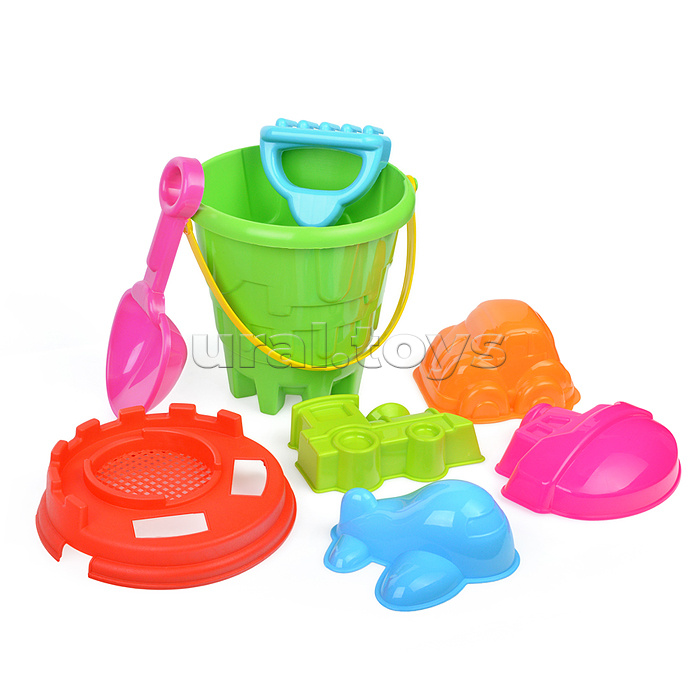 Набор песочный №9 (ведро+лопатка+грабли+фомочки транспорт 4 шт.)