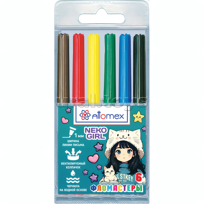 Фломастеры "NekoGirl" 06 цветов с вентилируемым колпачком, в пластиковом блистере