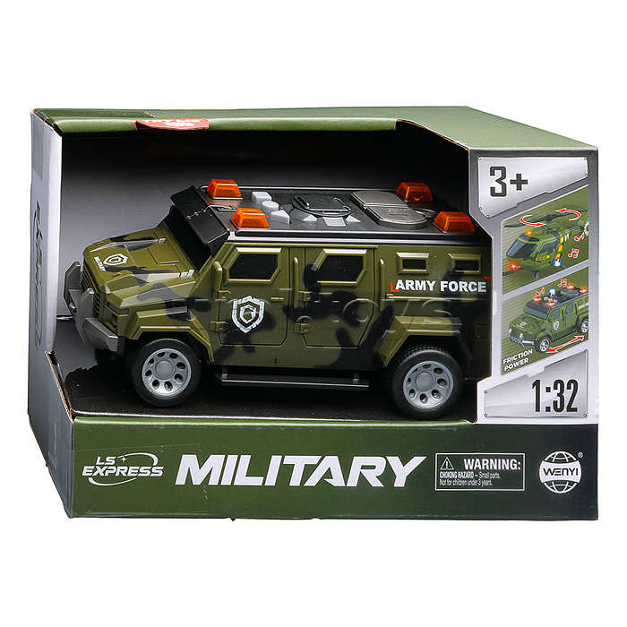 Машина "Армейский броневик" 1:32 (свет, звук) в коробке