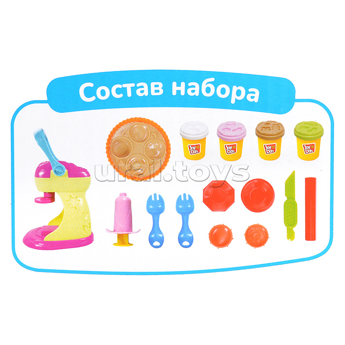 Масса для лепки набор Spin pastry machine - пирожница, фабрика пирожных, 11 аксессуаров, 4 баночки с тестом,  (4 x 56 г.)