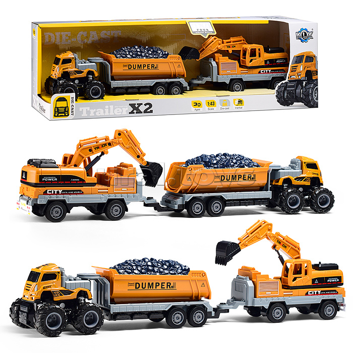 Машина "Двухзвенный прицеп" 1:43 (свет,звук) в коробке