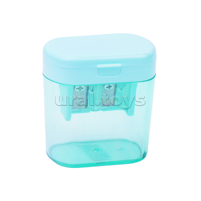 Точилка для карандашей "Pastel" 2 отверстия разных диаметров, с контейнером, пластмассовая, в пластиковой тубе, ассорти с индивидуальной маркировкой