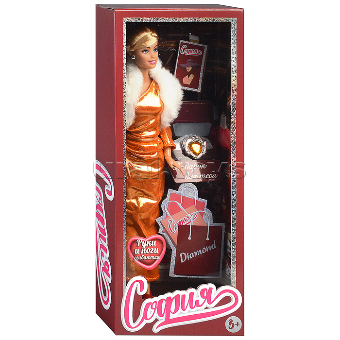 Кукла София 29 см, (руки и ноги сгиб., акс,) в коробке