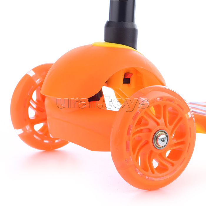 Самокат 3-х кол., оранжевый, светящиеся колёса, PU, ABEC 7, в коробке