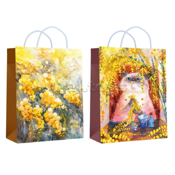 Пакет ламинированный "Мимозы" 26х32х12 см, 210 гр/м2, микс 2 дизайна