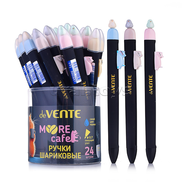 Ручка шариковая автоматическая подарочная "MooreCafe" с декоративным элементом, d=0,7 мм, сменный стержень, индивидуальная маркировка, в пластиковом тубусе, синяя, ассорти 4 дизайна