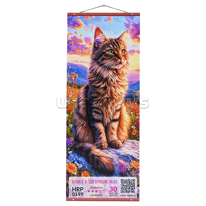 Картина по номерам 35х88 "Панно. Кошка в цветочном поле" (30 цветов) 1/24
