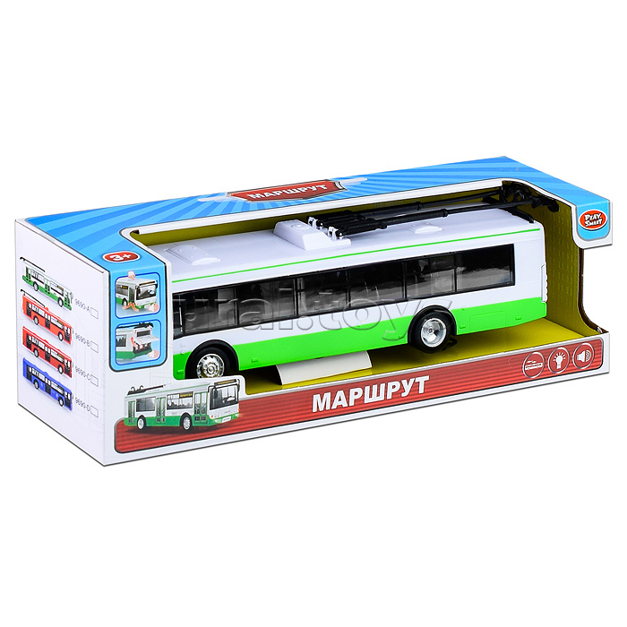 Троллейбус  инерц.механизм свет\звук на батарейках в коробке