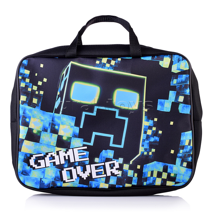 Папка - сумка "Game over" Формат - А4, боковина - 75 мм. Предназначена для хранения альбомов, рисунков и прочих принадлежностей для школы и творчества.  Модель выполнена из  полиэстера. Папка оснащена текстильными ручками, имеется одно основное отделение 