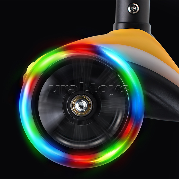 Самокат трёхколёсный ROCKET светящиеся колеса PU, дека, рулевая стойка, цвет жёлто-чёрный