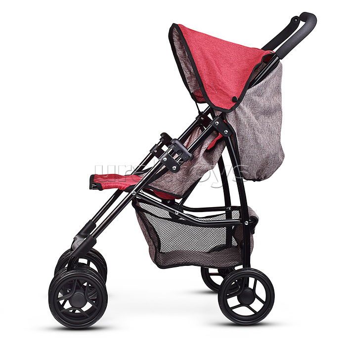 Коляска для кукол складная, с корзиной и козырьком, цвет серо-бордовая