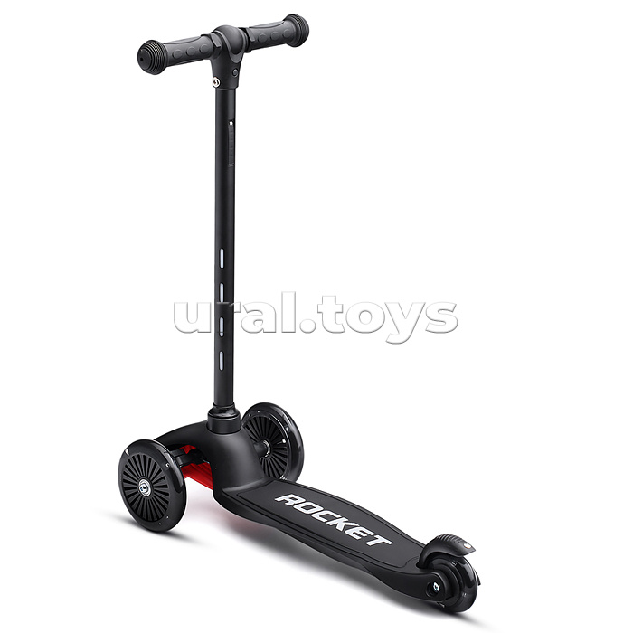 Самокат 3-х колесный ROCKET,колеса PU со светом, светящаяся стойка, ABEC 7, черный