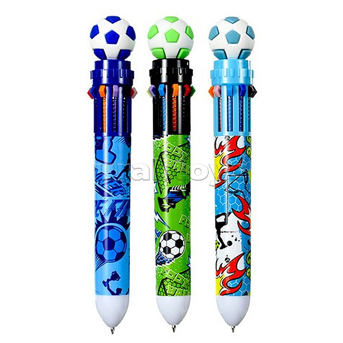 Ручка шариковая автоматическая "WIN GOAL" 10 цв. (фиолетовый, черный, синий, красный, оранжевый, зеленый, жёлтый, голубой, розовый, коричневый), пулевидный пиш.узел 0.7мм, корпус пластиковый цветной, сменный стержень 68 мм, картонный дисплей