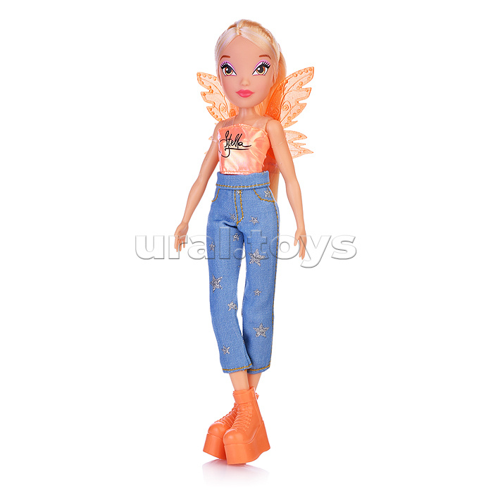 Шарнирная кукла Стелла в джинсах с крыльями, 24 см