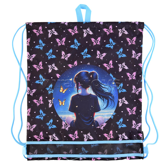 Сумка для сменной обуви "Butterfly Dreams" 40x47 см, износостойкий полиэстер с водоотталкивающей пропиткой, 1 отделение, на веревочной завязке, с вставкой из пластиковой сетки для вентиляции, с петлей для повеса и переноски, полноцветная печать