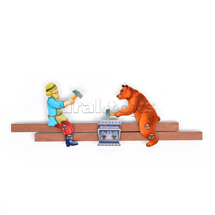 Богородская игрушка "Кузнецы: Мужик и медведь" окраш.