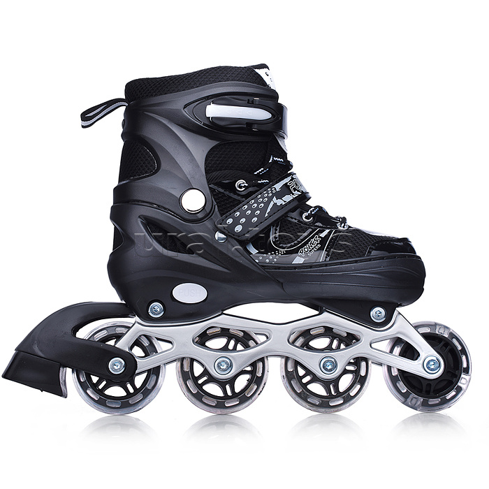 Ролики детские, размер M, черные (со шлемом и защитным снаряжением)