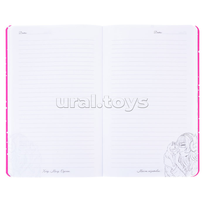 Записная книжка для девочек "Анимэ-1" (130х210мм, 56л,крепление-скрепка,обложка-Софт тач с выбор.УФ-лаком, блок - линия, в две краски, белый офсет)