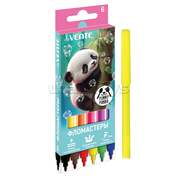 Фломастеры 06цв. "Yummy Panda" с вентилируемым колпачком, в картонной коробке с подвесом Фломастеры 06цв. "Yummy Panda" с вентилируемым колпачком, в картонной коробке с подвесом