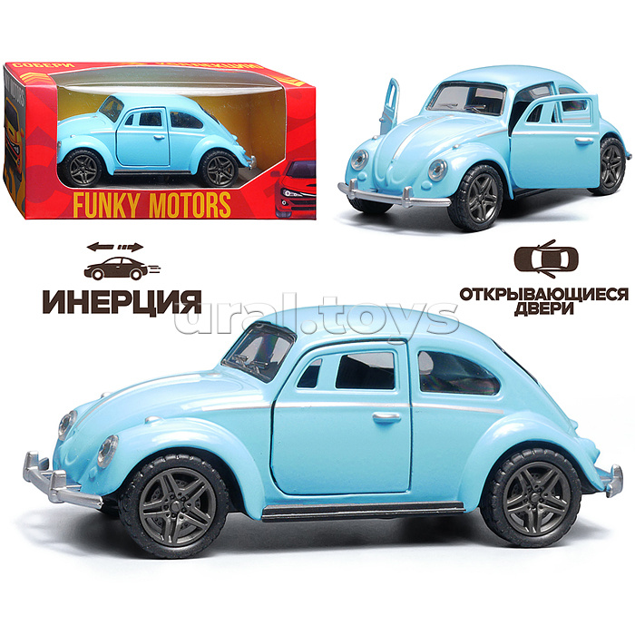 Светло-голубая инерционная машинка ретро die-cast , 1:32