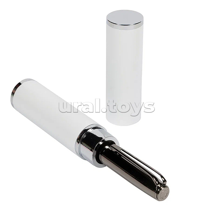 Ручка "Napoli" в тубусе круглой формы, 1,0 мм, синяя (корпус сер и вор сталь, футляр белый)