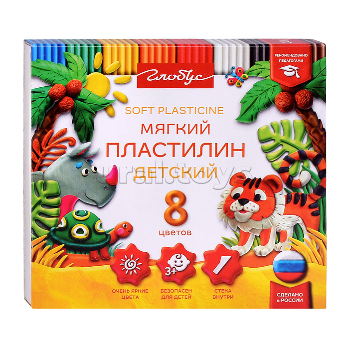 Пластилин детский повышенной мягкости, 8 цв.