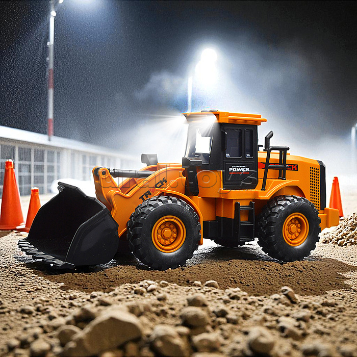 Машина"Трактор-погрузчик" с прицепом (свет, звук) в коробке