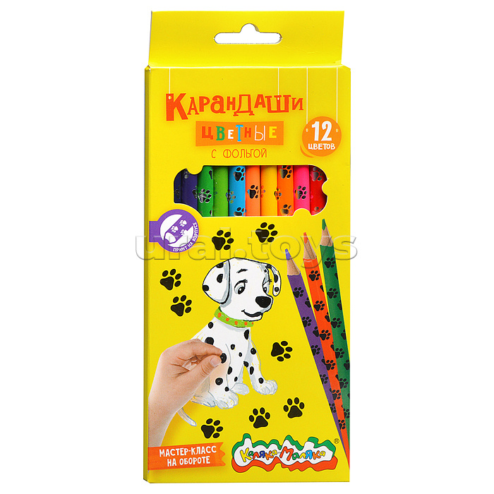 Набор цветных карандашей 12 цв. "Лапки" кругл. корп. дерев. карт.уп. принт на корпусе