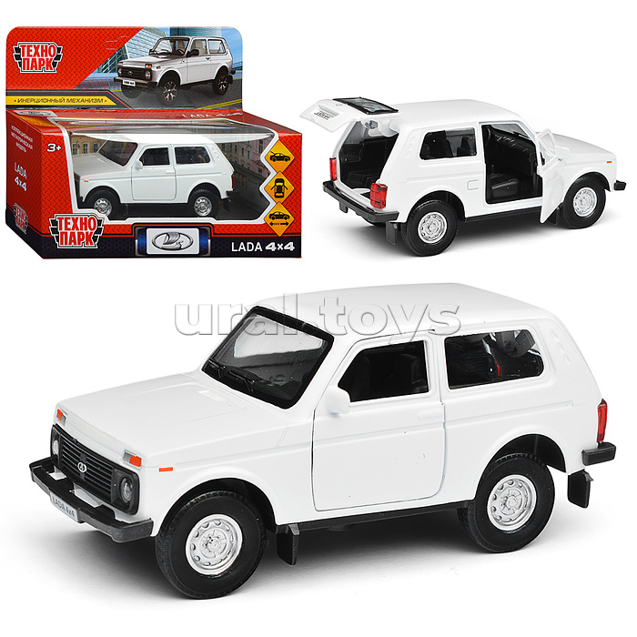 Машина металл LADA 4x4 12 см, (двери, багаж, белый) инерц, в коробке