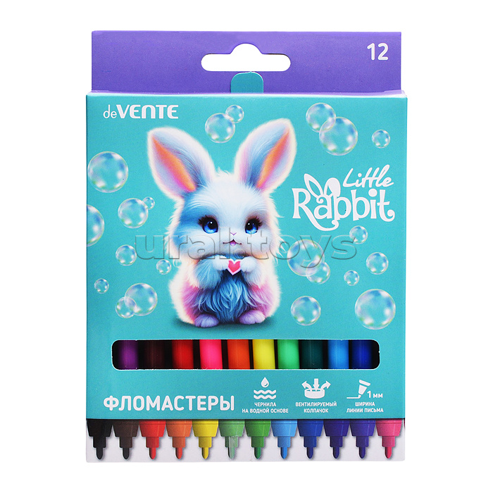 Фломастеры "Little Rabbit" 12 цветов с вентилируемым колпачком, в картонной коробке с подвесом