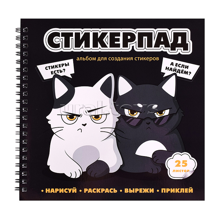 Альбом для создания стикеров 25 л. "Суровые котята" 195x195 мм; мягкий переплет