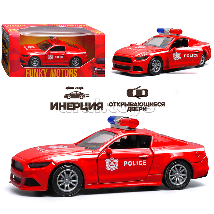 Красная инерционная машинка полицейская седан, die-cast , 1:32