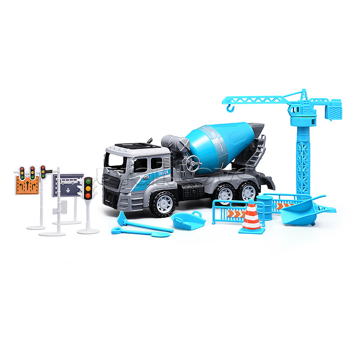 Машина "Бетономешалка" с дорожными знаками, в коробке