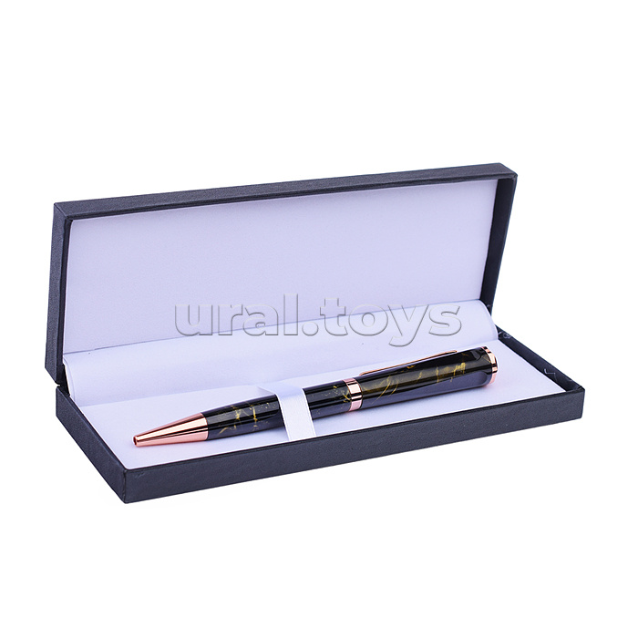 Ручка шариковая с поворотным механизмом PEARL YB, синяя, пулевидный пиш.узел 0,7 мм, корпус металлический, сменный стержень 99 мм типа Parker,  подарочная упаковка