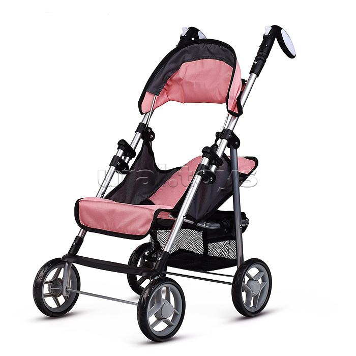 Коляска для кукол металлическая, складная, прогулочная с козырьком, с корзиной, цвет розовый