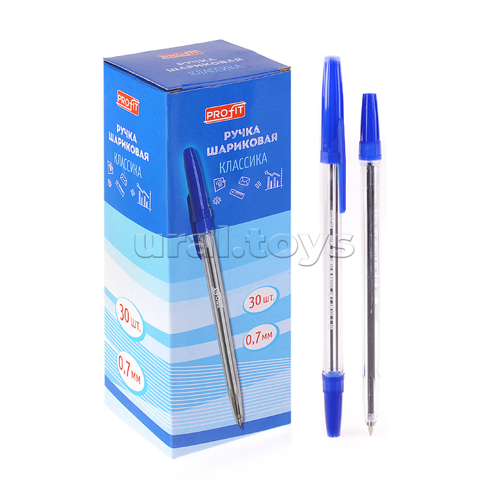 Ручка шариковая 0,7мм "Классика" синяя, прозрачный корпус
