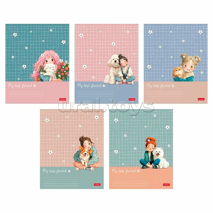 Тетрадь 48л. клетка "Пушистые объятия" 60-65г/кв.м на скобе обл. мел.картон
