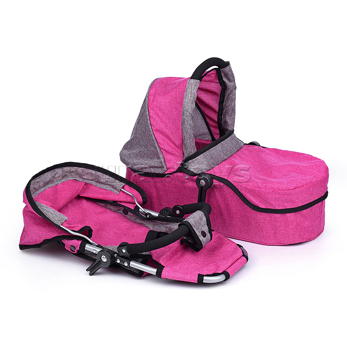 Коляска-трансформер для кукол, металлическая, регулируемая ручка, с корзиной, цвет розовый