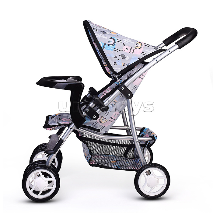 Коляская кукольная металлическая, с корзиной, столиком и козырьком, принт альпаки