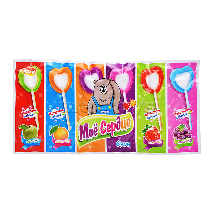 Конфета "Моё сердце" со вкусом клубники, апельсина, яблока, винограда.18г* 24шт