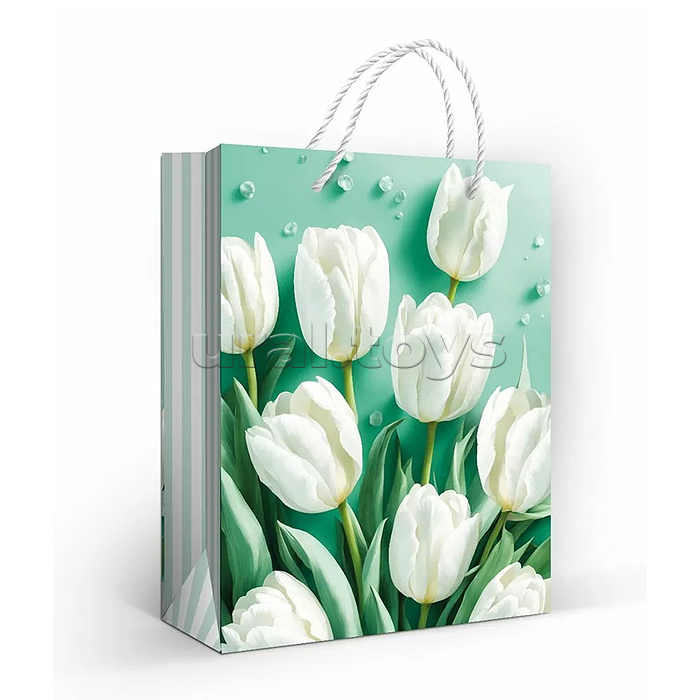 Пакет подарочный (M) "Белоснежные тюльпаны"