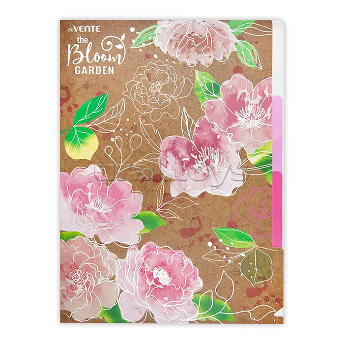 
Папка-уголок c 3-мя отделениями "Bloom Garden" A4 (230x310 мм) 180 мкм, фактура крафт-имитация с рисунком, тиснение фольгой, индивидуальная маркировка